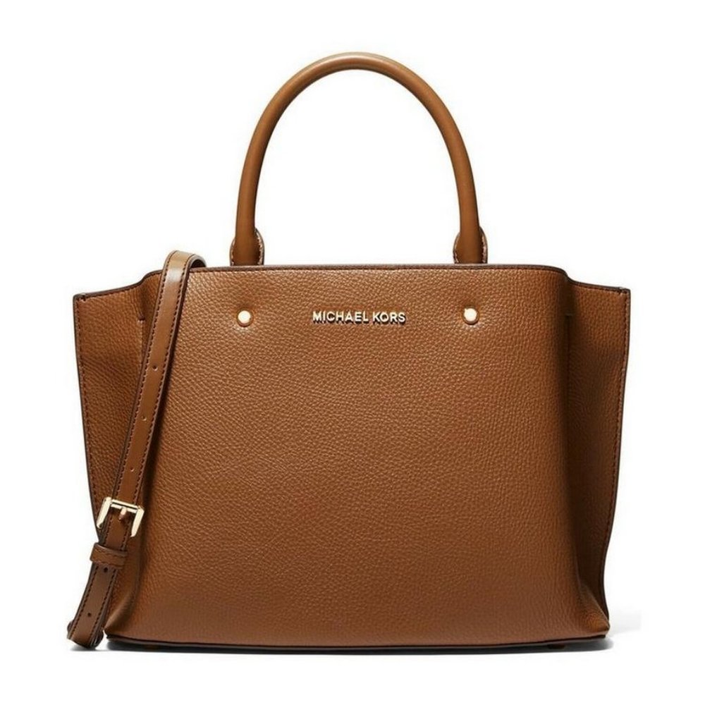 Michael Kors  Medium Pebbled Satchel Purse Luggage Leather/ Gold Shoulder Bag